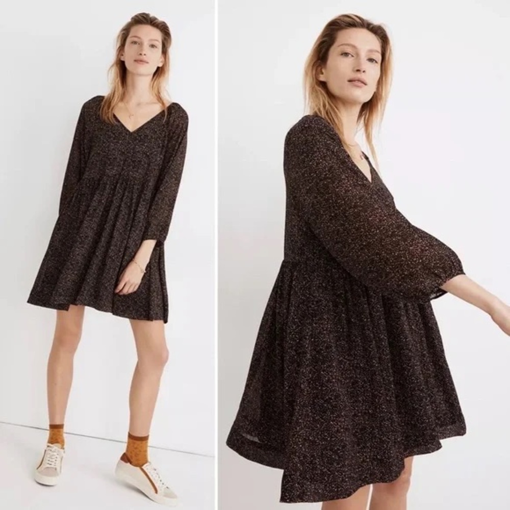 Madewell Crinkle Georgette Babydoll Dress Women’s Small V-neck Brushed Texture